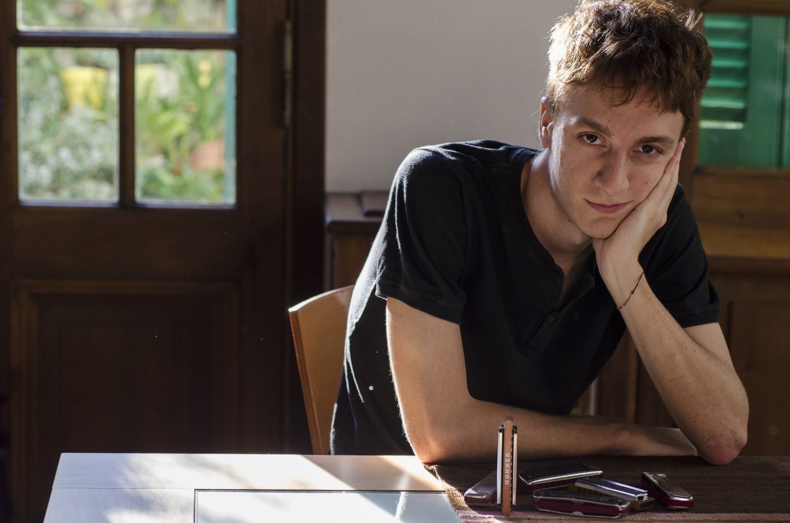Federico Linari with his harmonica collection
