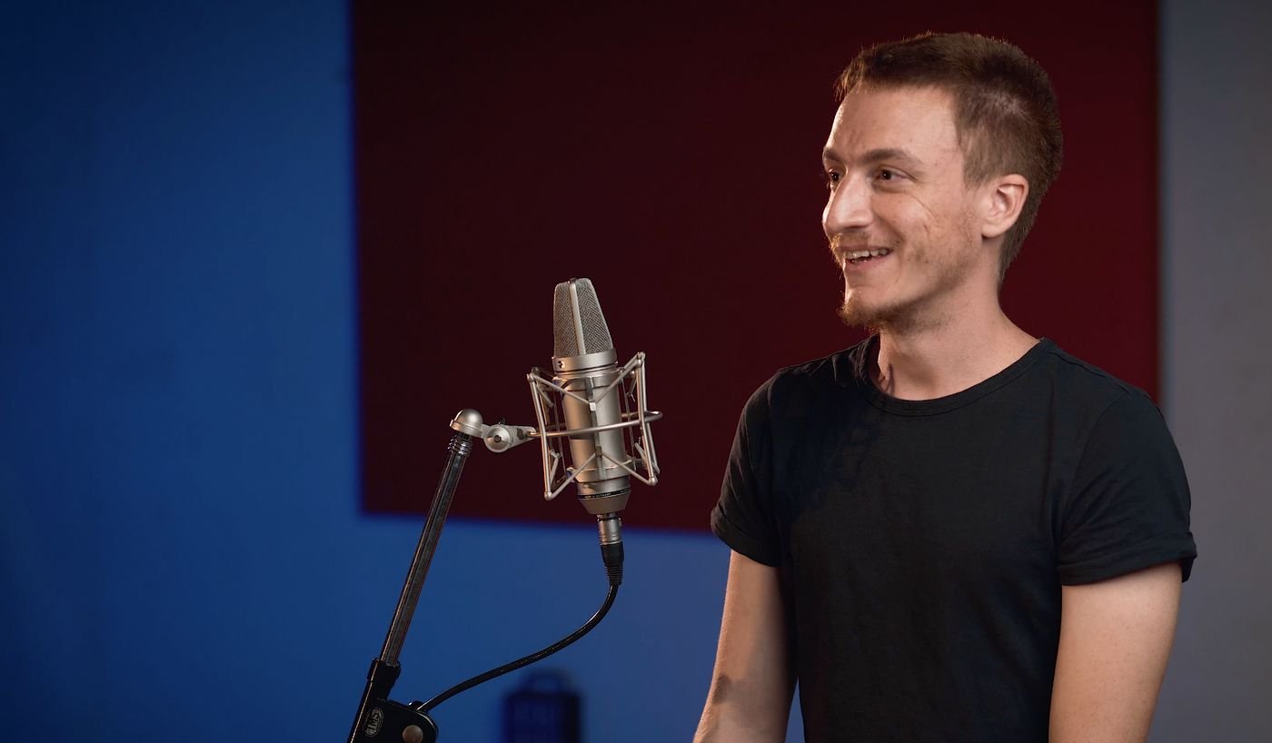 Federico Linari recording harmonica in the studio